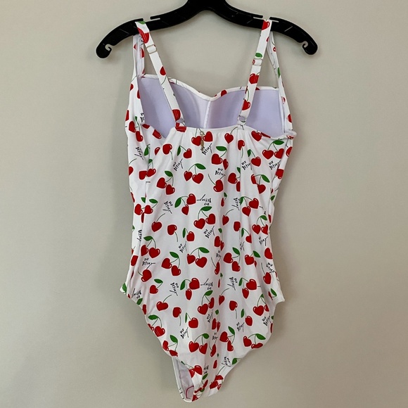 NEW w/ Tags Betsey Johnson 1-Pc Bathing Suit Cherry Bomb Print L - Picture 3 of 7